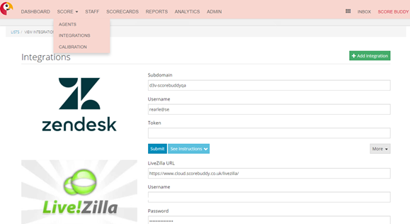 Showing the Zendesk integration with Scorebuddy